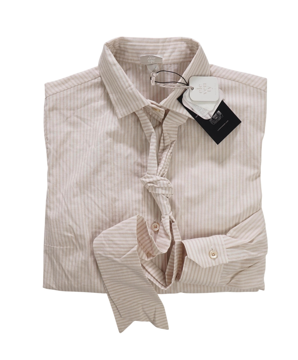$495 ELEVENTY - Tan Stripe Cotton Shirt with Poplin - 2 US